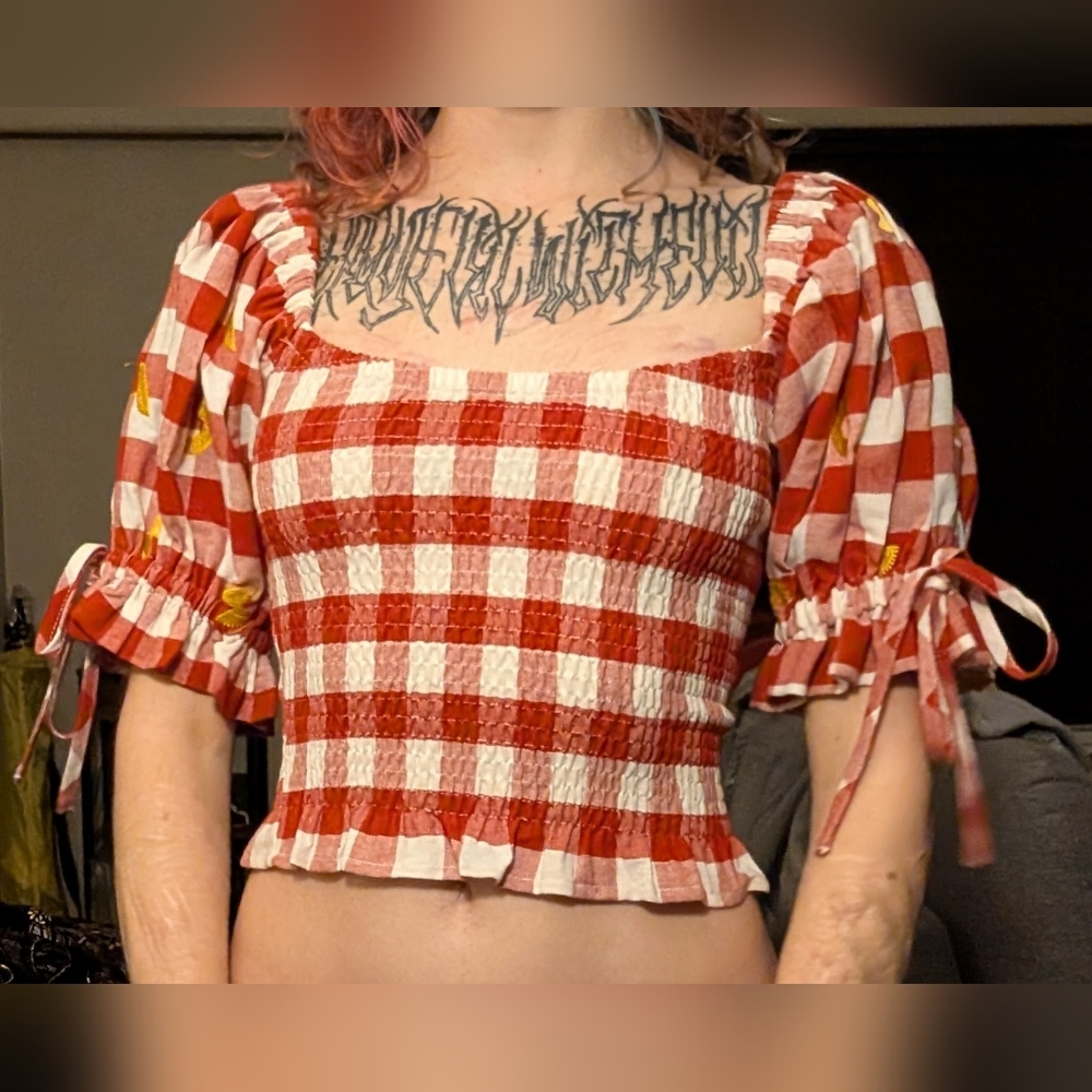 FBC Gingham Smocked Blouse